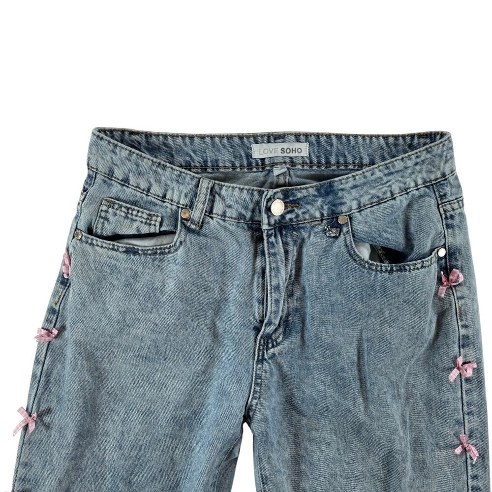 Love Soho Junior's Pink Bow Wide Leg Jean - Acid Wash - Size 9